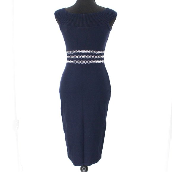 Jonathan Simkhai Navy Blue Knit White Design Contrast Stitch Dress Small NEW - Picture 5 of 8